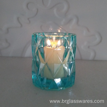 Unique Diamond Design Colored Glass Candle Jar